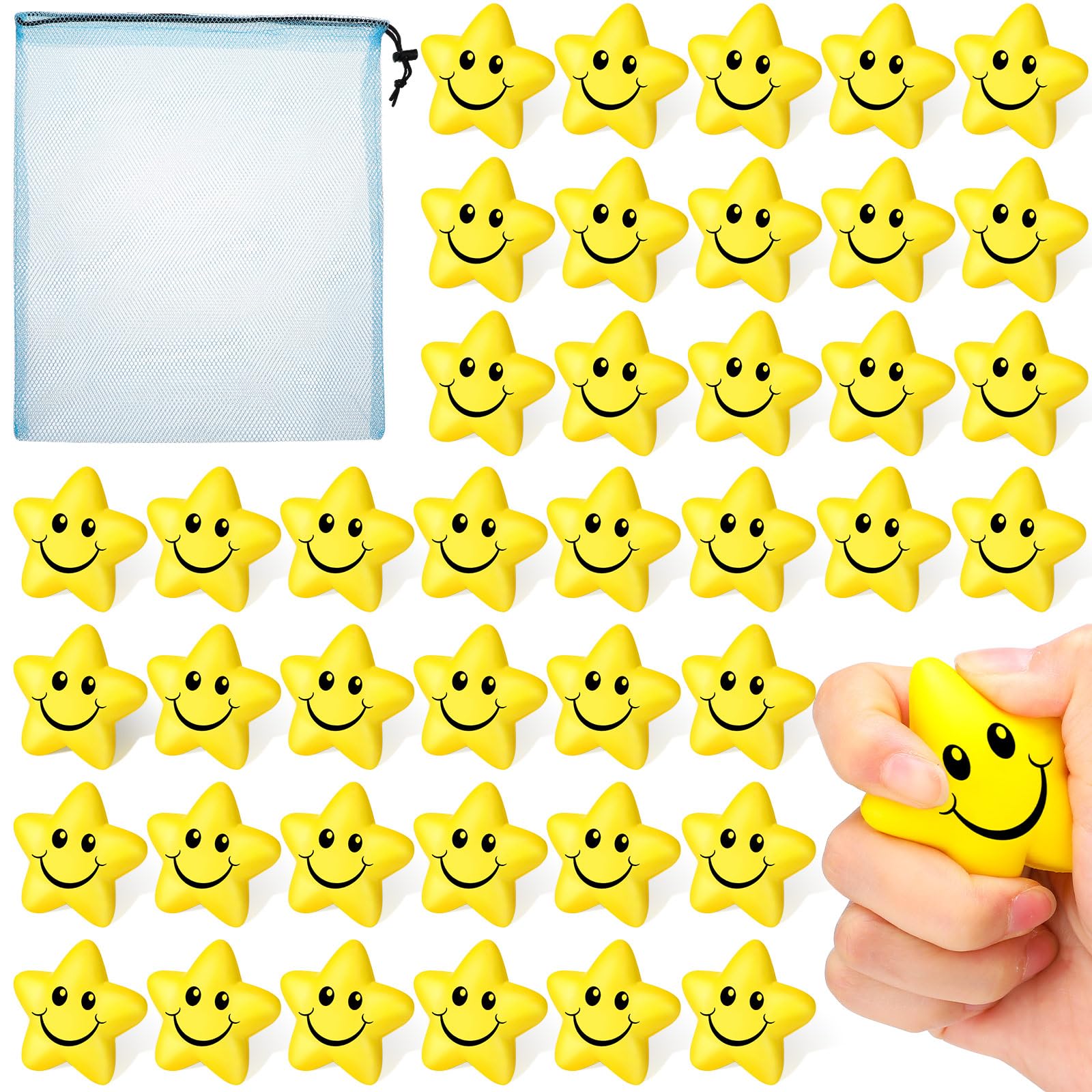 Jerify 60 Pieces Star Smile Face Stress Balls Bulk for Kids Mini Foam Smile Ball Stress Relief Toys for Classroom Exchange Gifts Classroom Prizes School Carnival Reward Party Favors Fillers