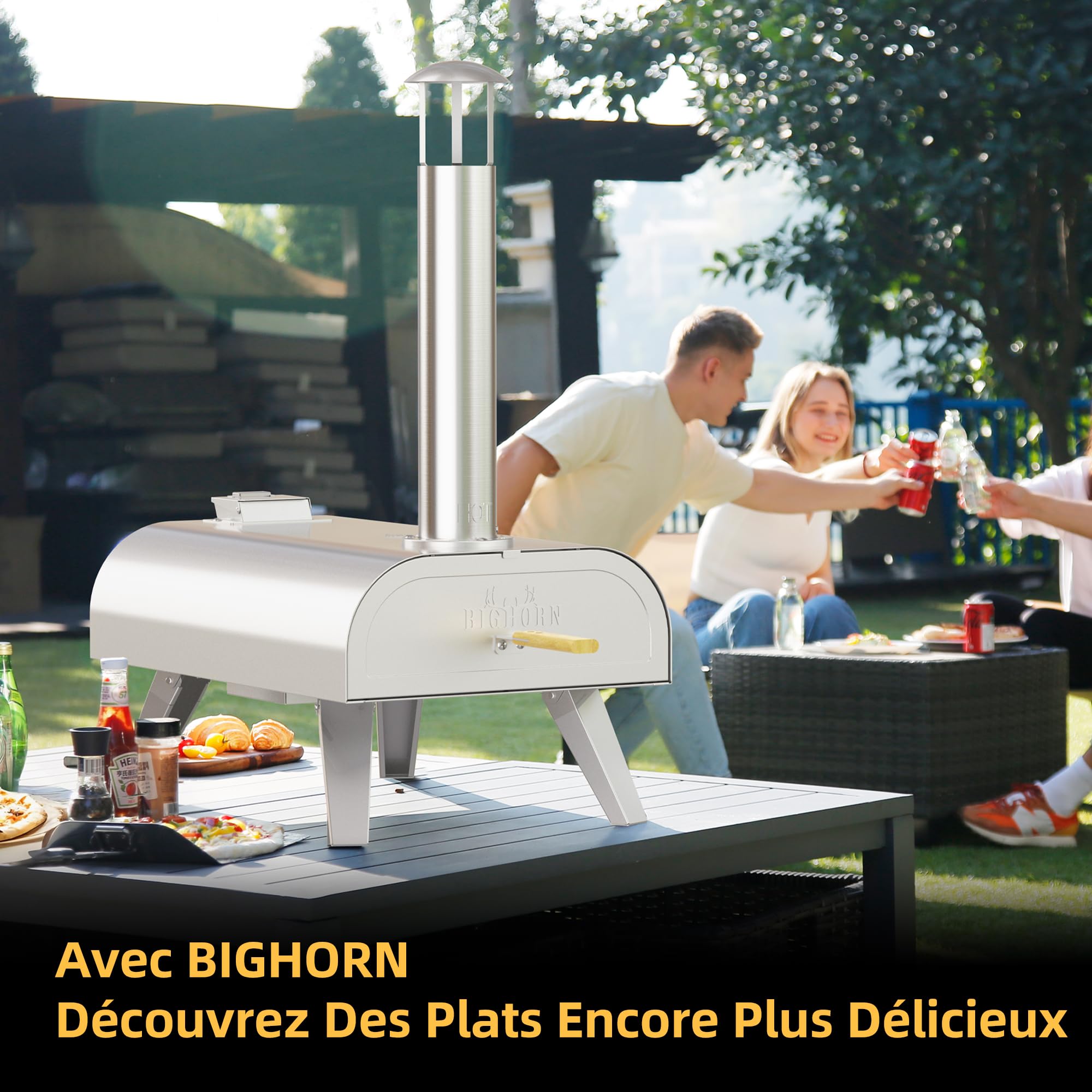 BIGHORN Grand Four à Pizza 12''，Granulés + Portable