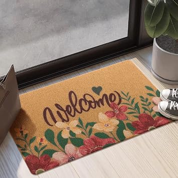 Carvapet Door Mat Floral 17x30 Flower Doormat Coir Welcome Mat Welcome Home