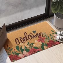 Carvapet Artificial Coir Doormat with Non-Slip Backing for Indoor and Outdoor 17 x 30 inch Front Door Welcome Mat Spring Summer Seasonal Doormat,Welcome Flowers