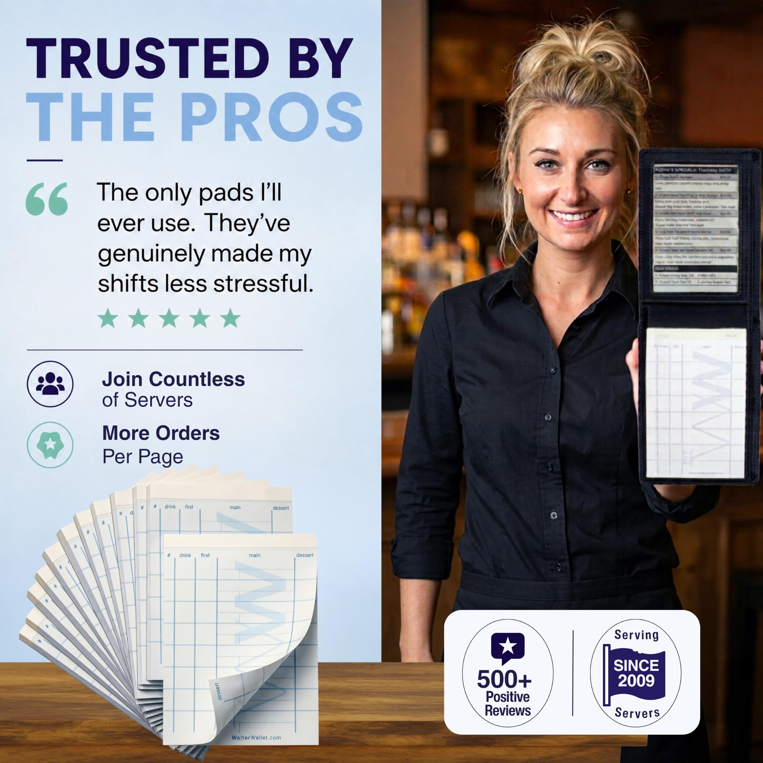 Waiter Wallet Lot de 12 blocs-notes pour serveur et bloc-notes pour invités | 4 x 6