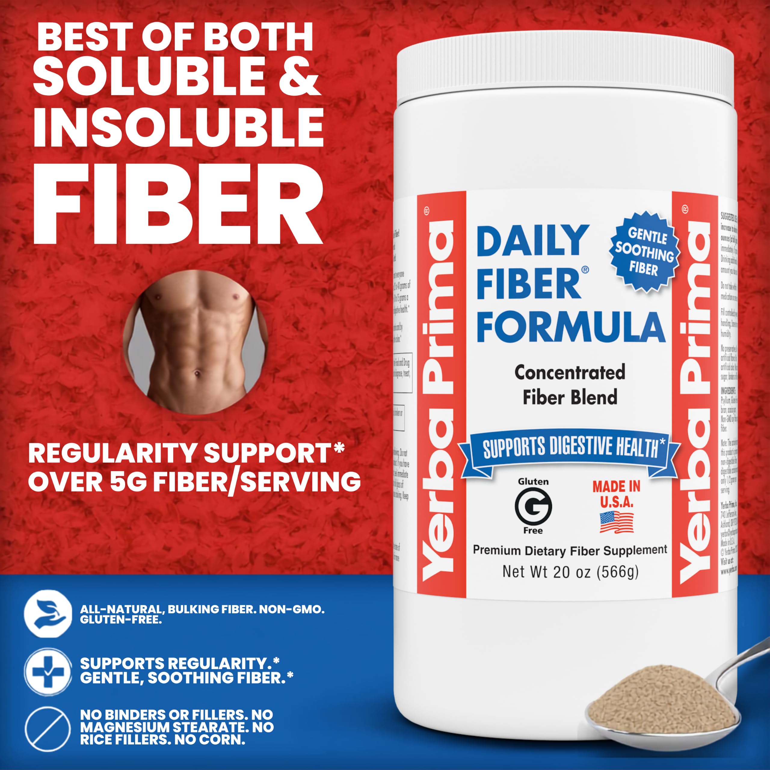 Yerba Prima Daily Fiber Formula - 20 oz Powder - Unflavored, Concentrated Blend of Soluble/Insoluble, Psyllium Seed Husks, Acacia Gum, Apple Fiber for Bulk - Dietary Bulking Supplement - Regularity — Amazon image 3