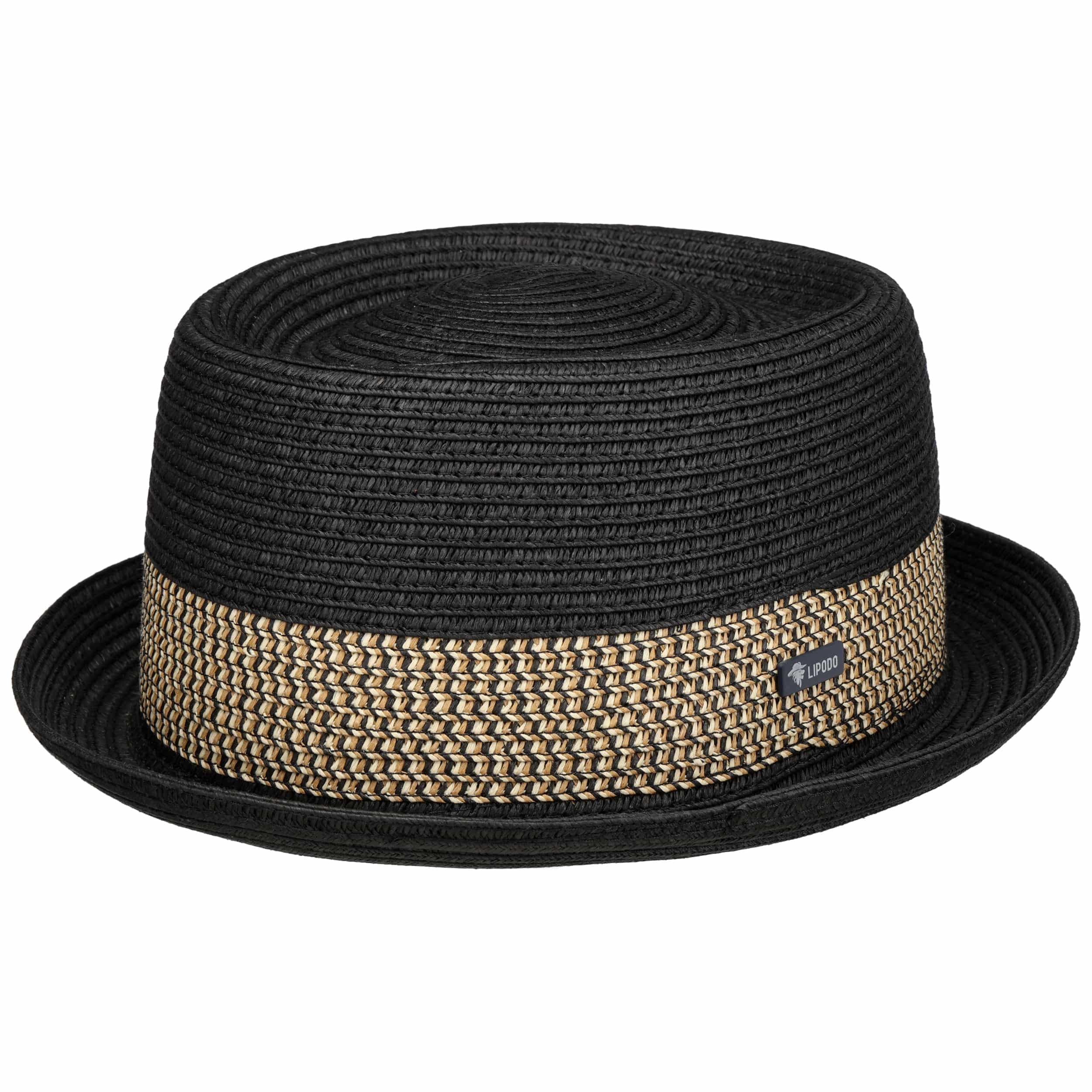 Lipodo Valeno Pork Pie Strohhut Uni einfarbig Made in Italy Herren Frühling Sommer