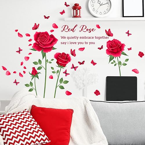 Miniatura 5 de Calcomanías de pared de flores de rosas románticas para el día de San Valentín calcomanías de pared para bricolaje murales de arte para dormitorio