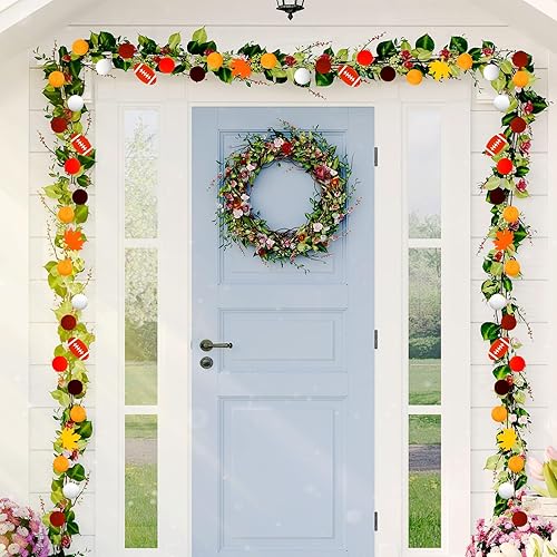 Vista 3 de Rtteri Cartel de fútbol de otoño, guirnalda de bolas de fieltro de 3 piezas para decoraciones de fiesta, Acción de Gracias, decoración de pompones