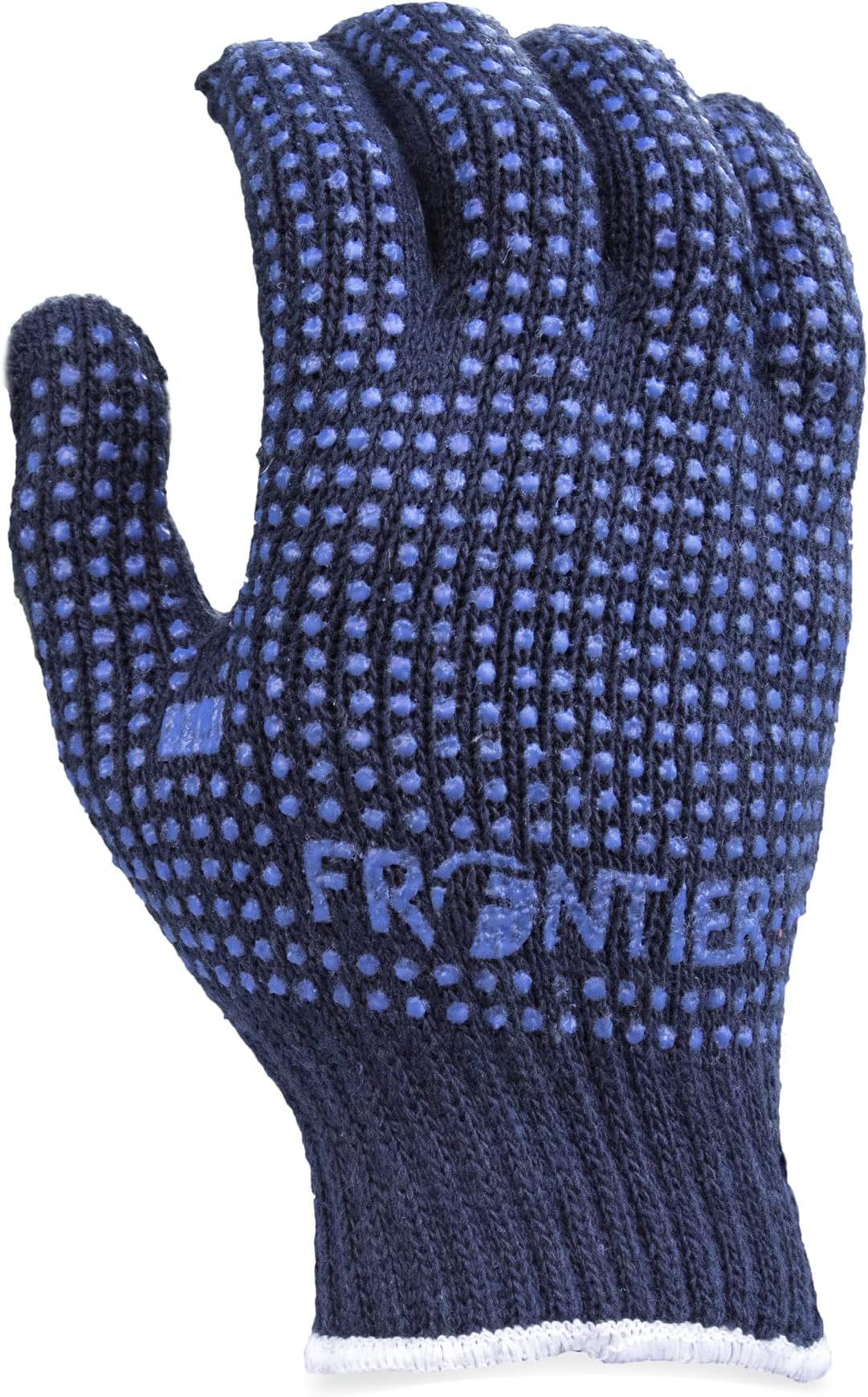 Frontier, Knitted Work Gloves, 100% Cotton with PVC Dots (Double side) for extra grip and long life, Ambidextrous (Pack of 12 Pairs) (Colour - Navy Blue)