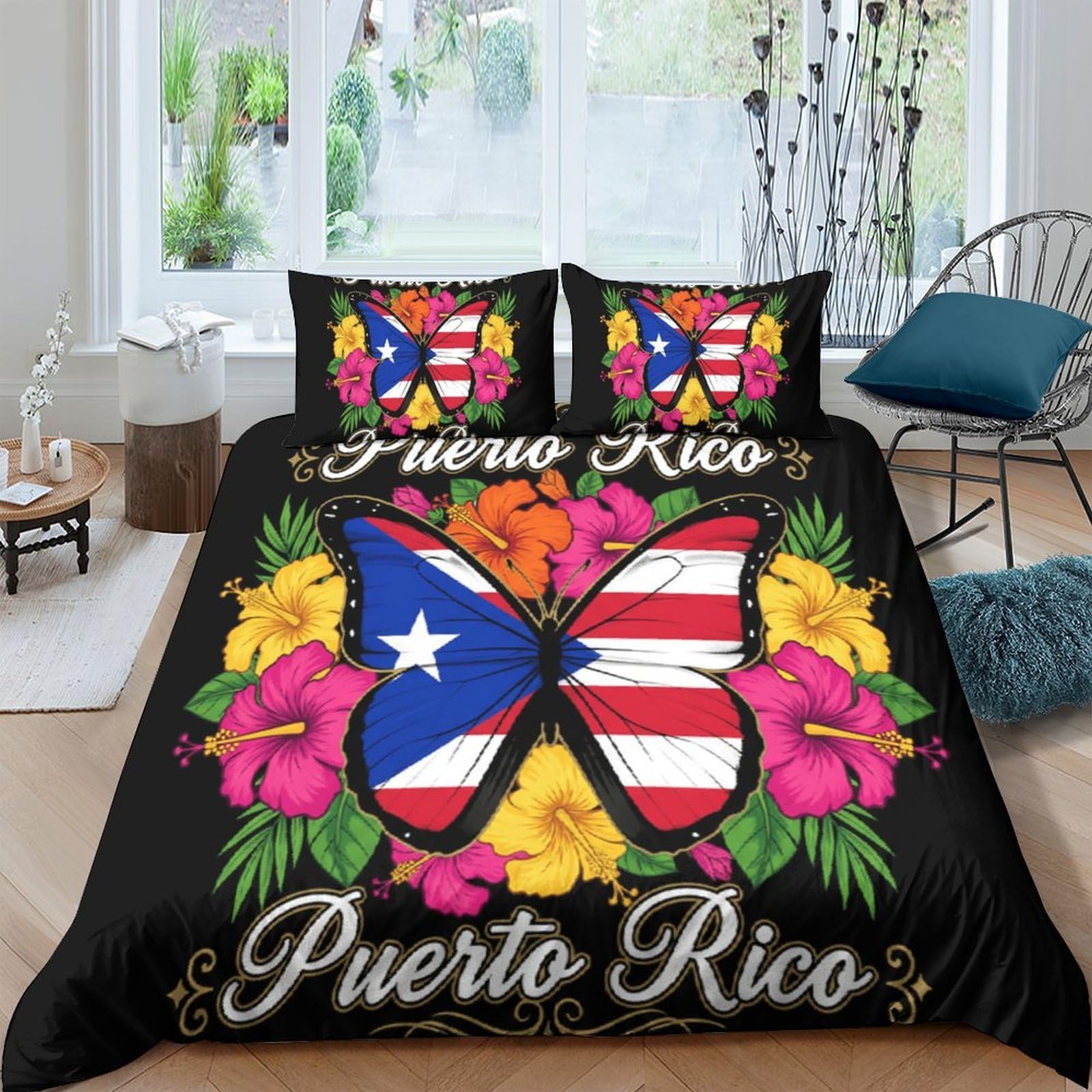 Unrxjzlvm Style-3 Butterfly Floral 3D Microfiber Duvet Set Puerto Rico Decor