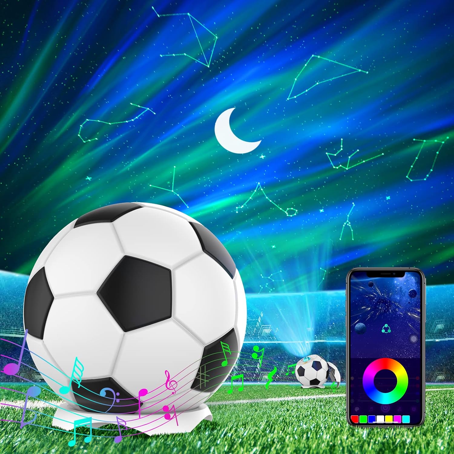 Proyector Estrellas, ZOZANEL Fútbol Proyector led Galaxy con APP/Bluetooth/Temporizador, luz nocturna de estrellas para dormitorio, regalo para niños adultos decoración de la habitación
