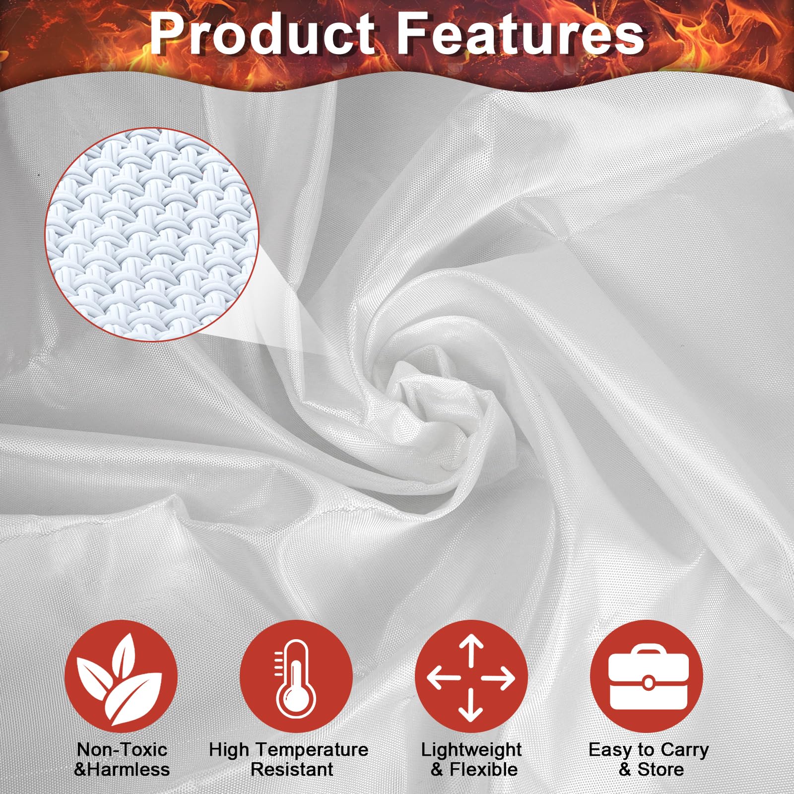100x100CM Large Fire Blanket With Loops, Fiberglass Flame Retardant Fire Blanket - Image 4