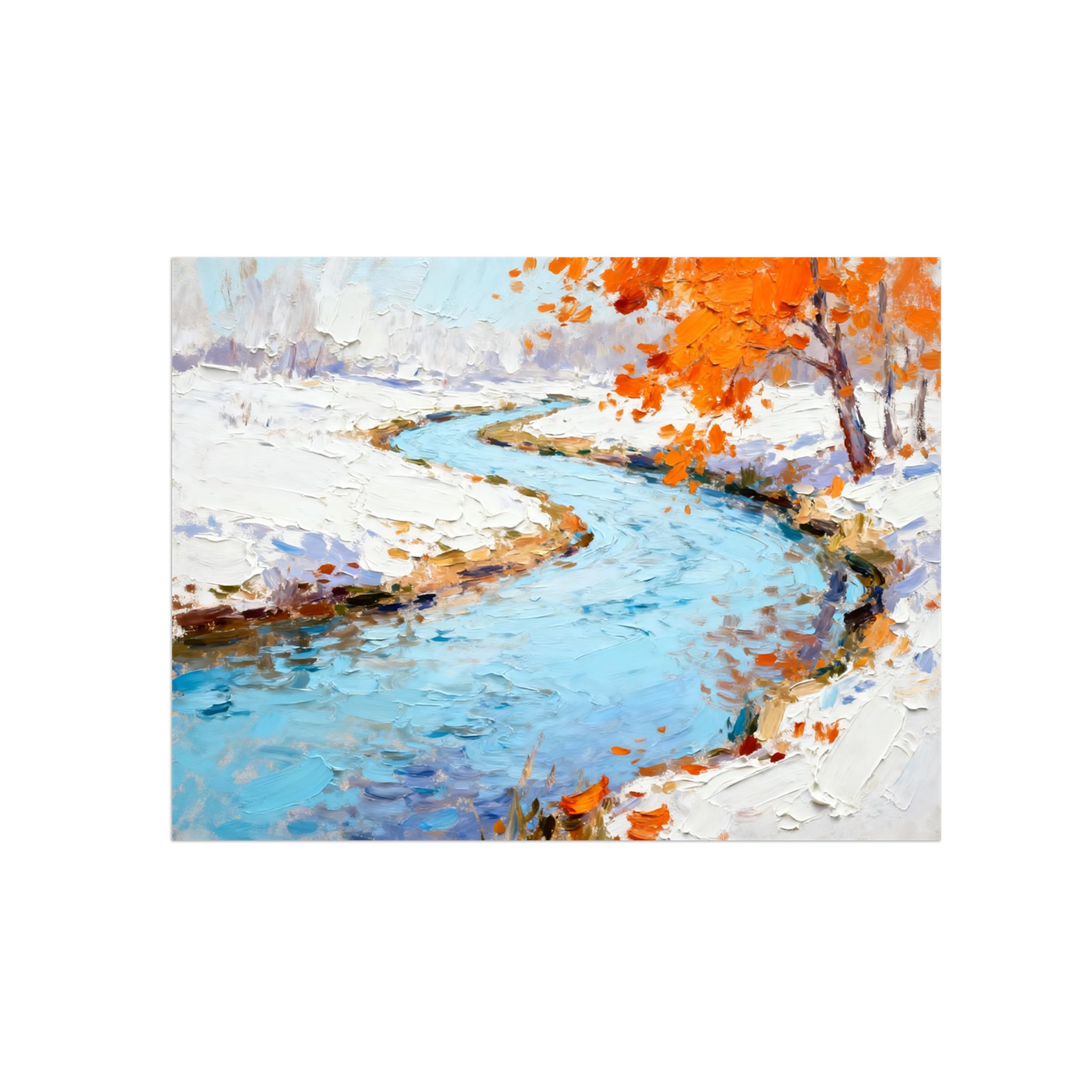 OZPWBVY Winter River Landscape Canvas Wall Art Picture 70x90cm Unframed