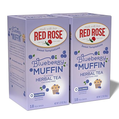 Red Rose Sweet Temptations - Té de postre de arándanos, magdalena de arándanos, cero carbohidratos, cero azúcar con sabor sin cafeína, delicioso té