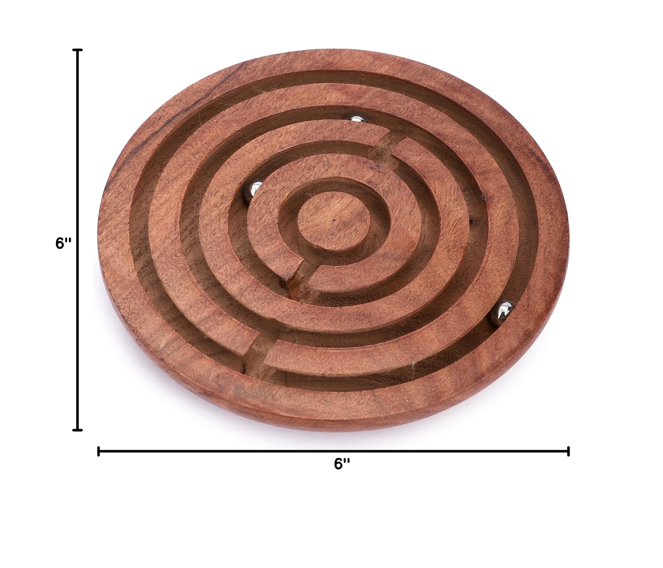 Ajuny Juego de Laberinto Redondo de Madera con Bolas Metálicas – Rompecabezas de Mesa Educativo y de Habilidad para Niños y Adultos, Juego de Viaje Portátil 15 cm