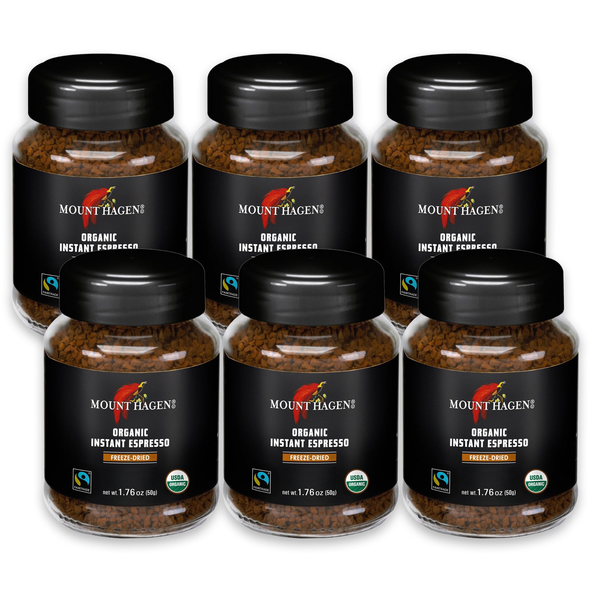 Mount Hagen Instant Espresso Coffee 6 Pack, Eco-friendly Organic Espresso Coffee Made From Medium Roast Arabica Beans, Freeze Dried Instant Coffee,