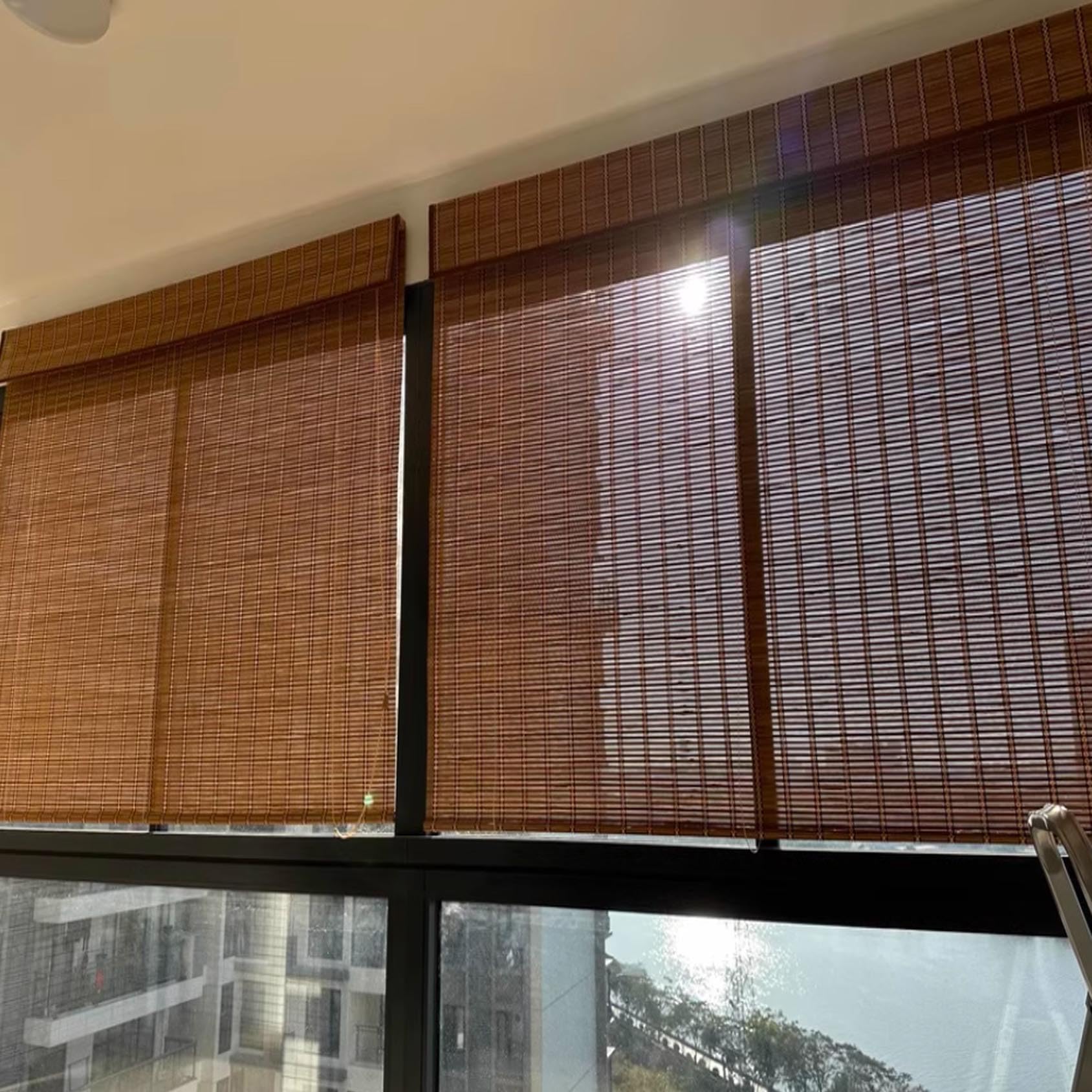 Natürlich Bambusrollo,Terrasse Bambus-Rollo für Garten,Atmungsaktiv Mit Lifter Natur Holzrollos Sonnenschutz Jalousie Für Innen-/Außen,Fenster,Balkon