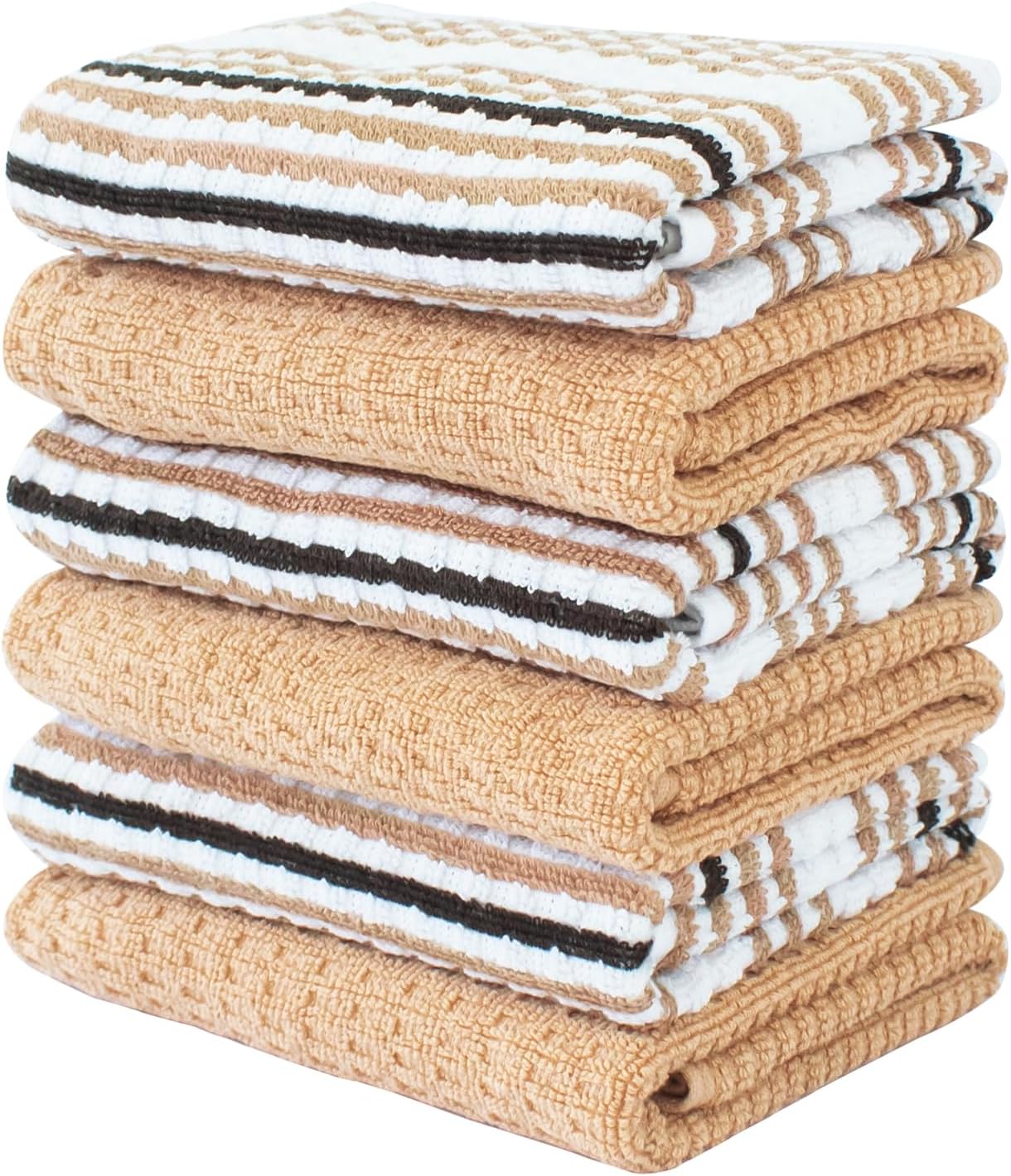 CRAFTSWORTH Kitchen Towels, 15 x 26 Inches, Pack of 6, 400 GSM, 100% Ring Spun Cotton, Striped Solid White Cotton Dish Towels Super Soft and Absorbent, Tea Towel and Bar Towel