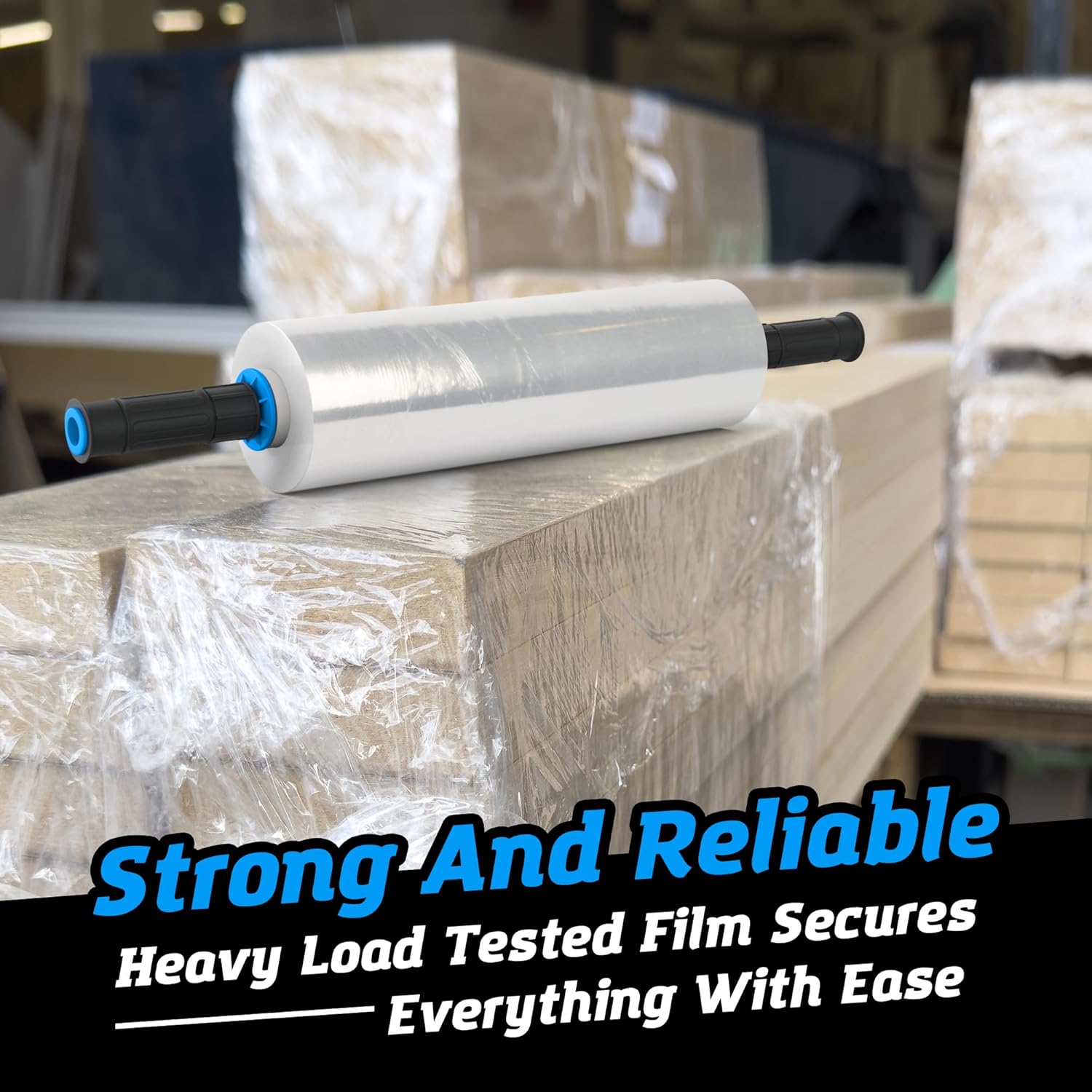 4 Rolls x 15" x 900 FT x Clear Heavy Duty Plastic Stretch Wrap Shrink Film for Shipping Packaging Moving Packing Trucking Logistics - Thicker Extra Durable Film - Wrap Holder Included