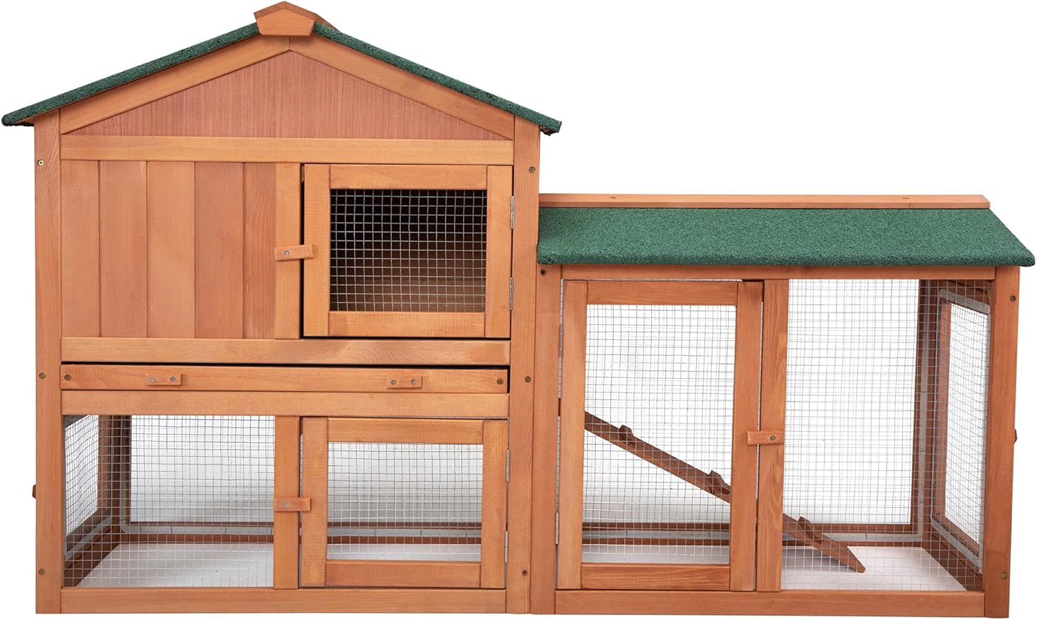Large 2 Layers Wooden Outdoor Bunny Rabbit Hutch with Ventilation Door Removable Tray & Ramp - Orange