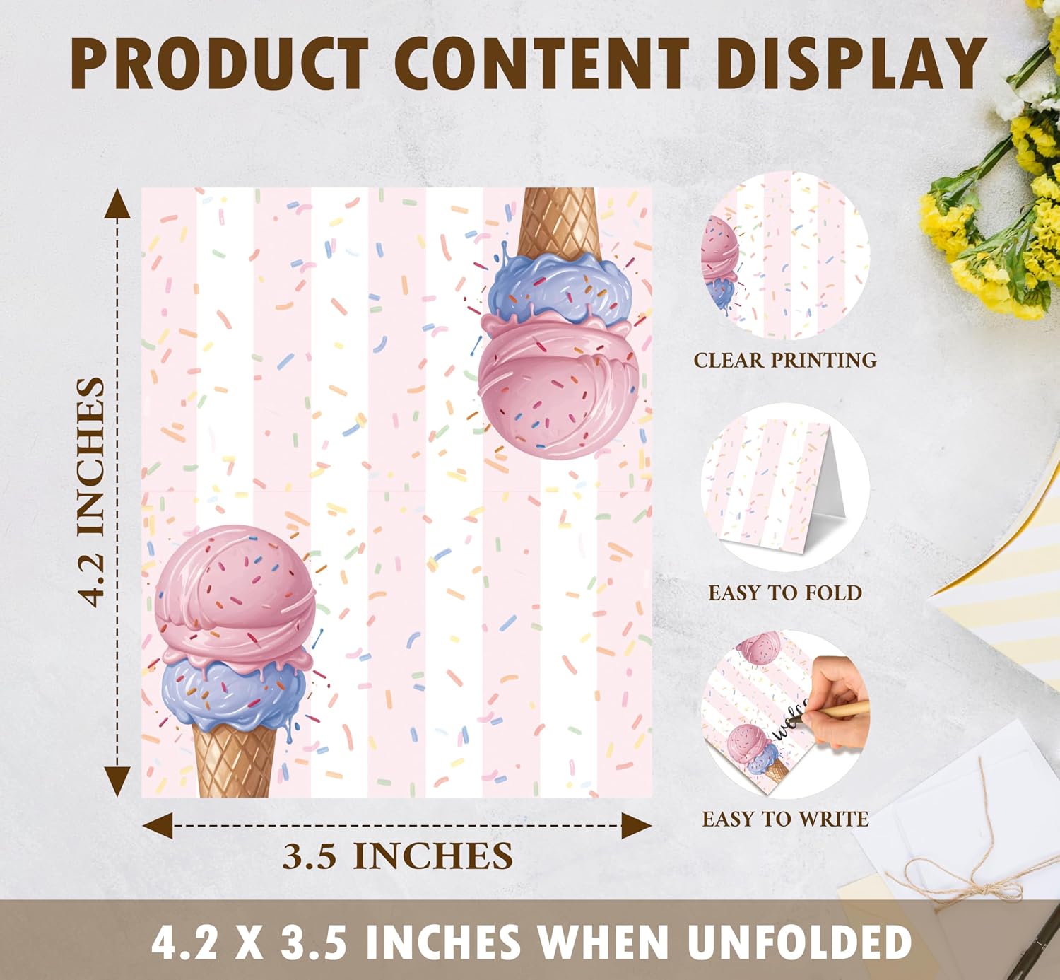 Ice Cream Place Cards, Summer Party Seat Cards For Table Setting, Pack of 25 Half-Fold Reception Place Card, Pool Beach Party Favors Supplies, Pink Name Cards For Birthday Event -A09