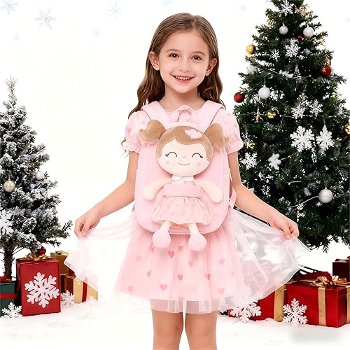 Miniatura 9 de Gloveleya Mochila para niños pequeños, bolsa de felpa de regalo para bebé, bolsa de pañales con corazón flocado rosa mochila para niña