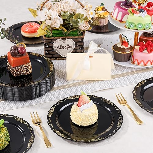 Miniatura 10 de LIYH - 200 platos y tenedores de postre de oro rosa, platos pequeños de 7.5 pulgadas, platos de fiesta y tenedores de 5 pulgadas para despedida de