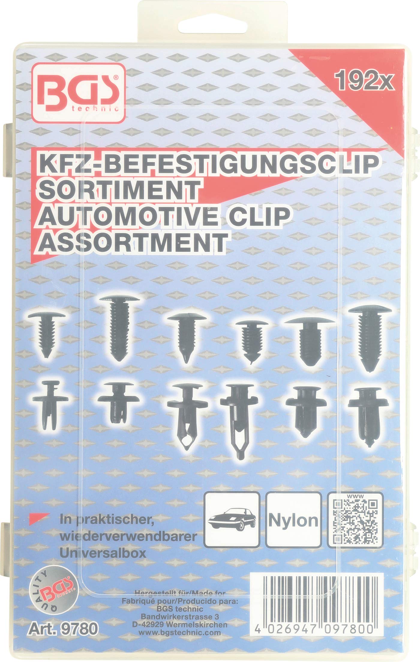 BGS 9780 | Zestaw spinek tapicerskich i klipsów rozprężnych | uniwersalny | 192 szt.
