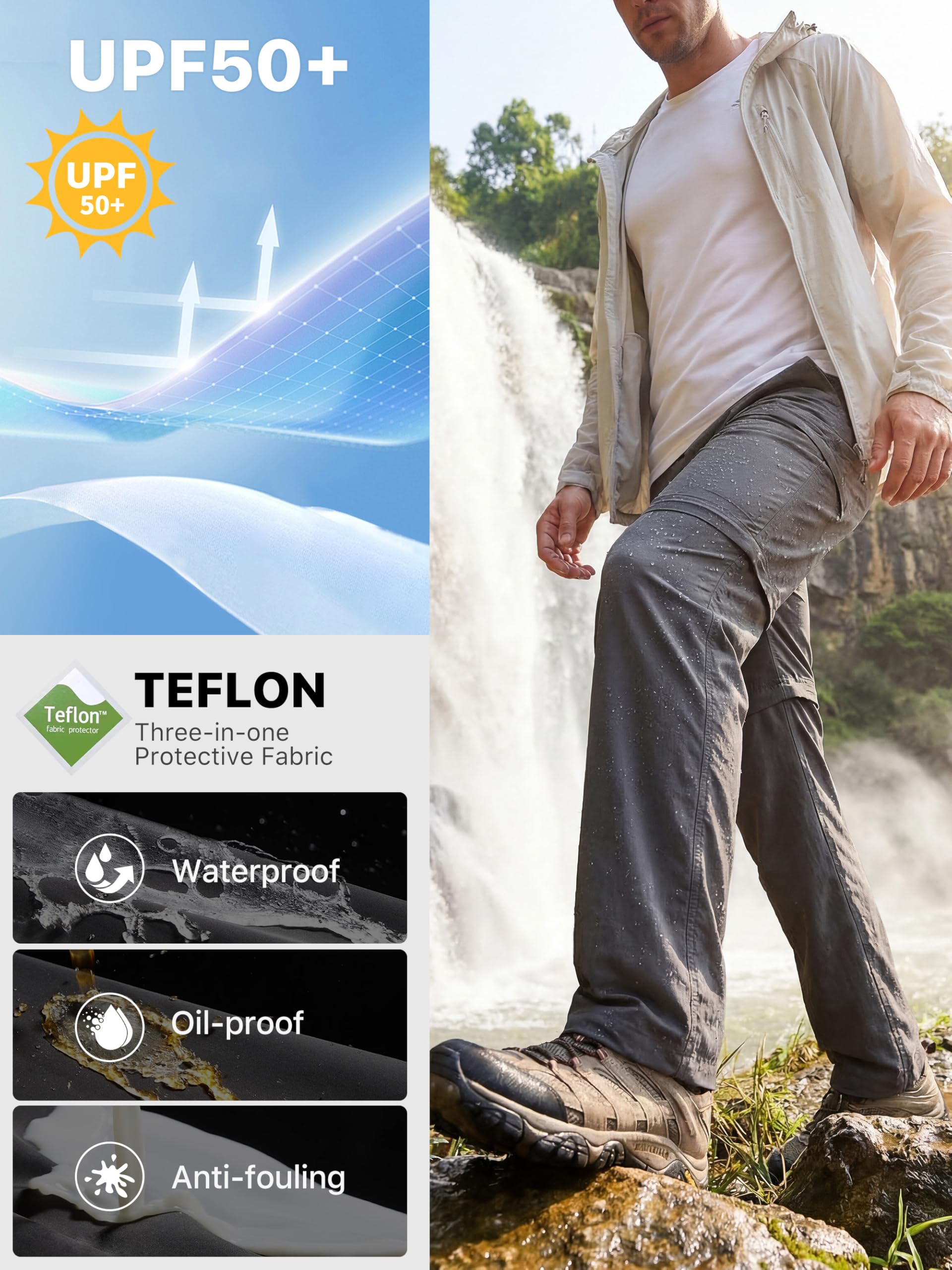 FREE SOLDIER Pantalon de randonnée convertible léger à séchage rapide en nylon et élasthanne pour homme Gris 38 W/32 L