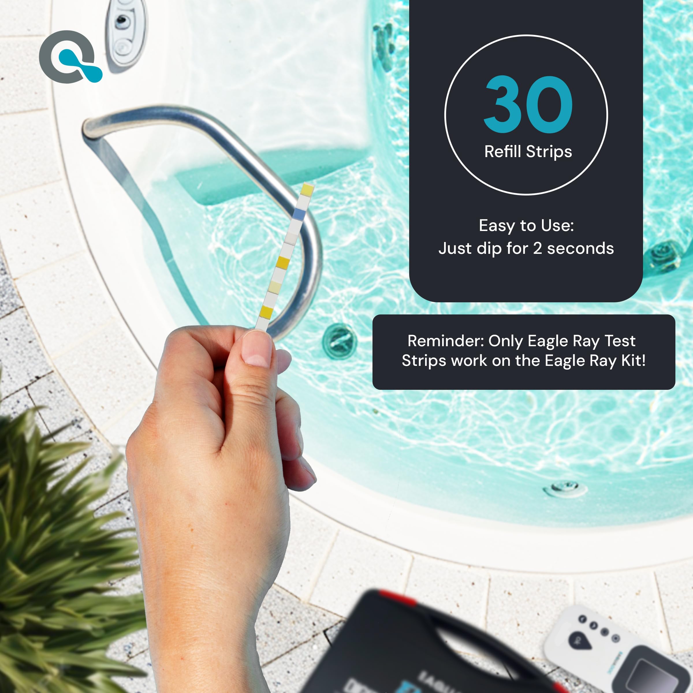 AquaDoc - Kit digital de prueba de agua para bañera de hidromasaje para spa, probador digital de cloro para spa con analizador de agua y tiras de prueba