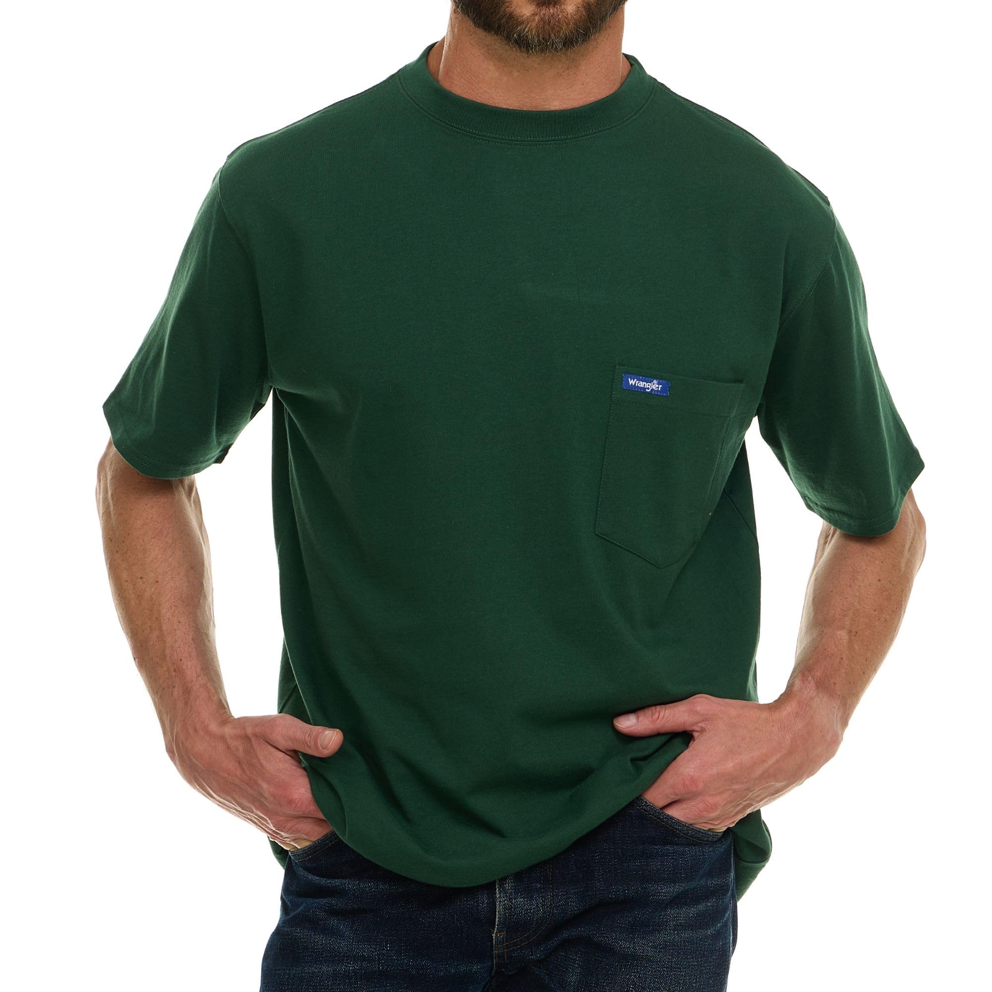 Wrangler Big and Tall T-Shirt for Men - Cotton Tee with Chest Pocket Hunter Green