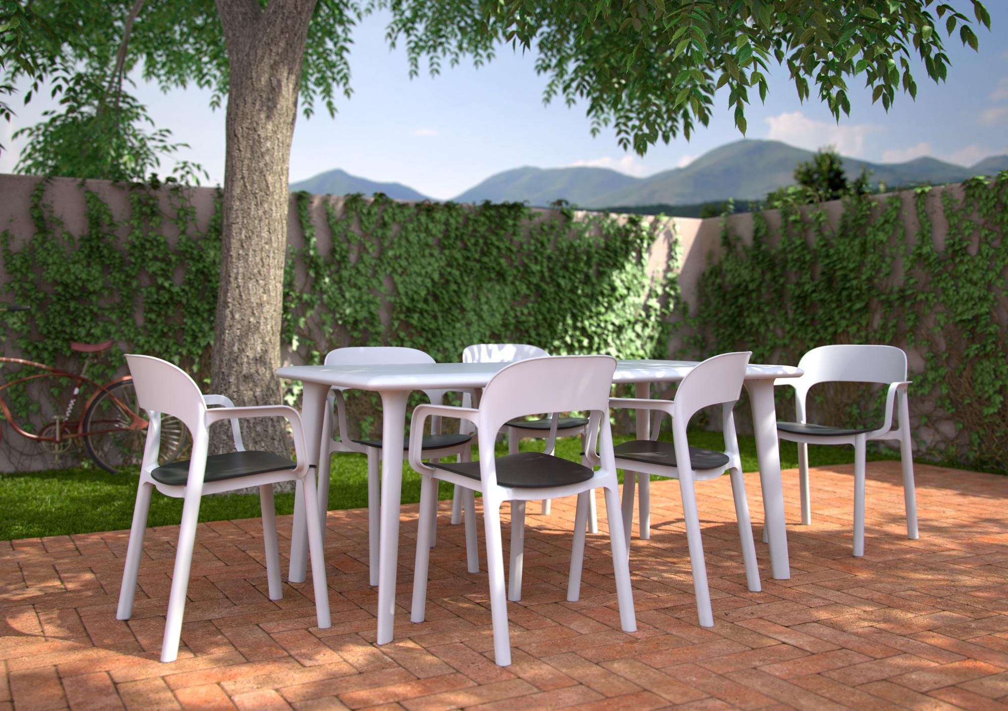 GARBAR ONA Set 4 Silla con Brazos Interior, Exterior | jardín, terraza, balcón, Salon, Cocina, Comedor | diseño, Ligero, apilable | Blanco - Gris Oscuro