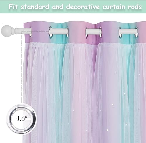 Miniatura 3 de NICETOWN Cortinas de guardería para niñas, cortinas de oscurecimiento de habitación con arco iris para dormitorio, cortinas de ventana con estrellas