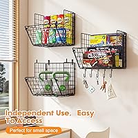 Vista 6 de X-cosrack Metal Wire Basket Wall Mount, 3 Tier Wall Storage Organizer with 5 S Hooks, Kitchen Fruits and Vegetables Bin Toys Organizer Hanging