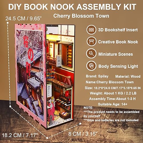 Miniatura 2 de Spilay Kit de montaje de rincón de libros en miniatura para casa de muñecas rompecabezas de madera 3D con luz de sensor kit de creatividad de