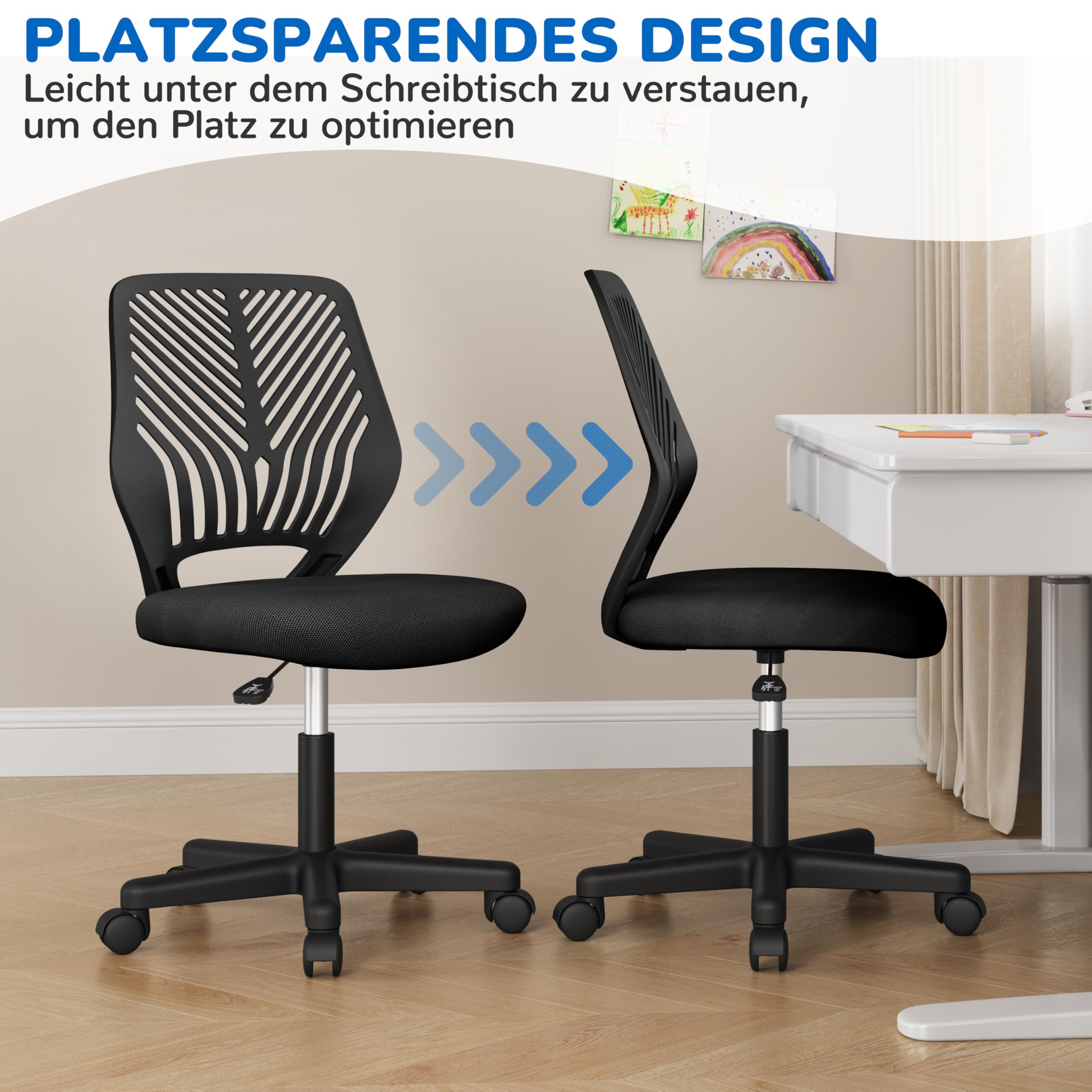 Yaheetech Bürostuhl Schreibtischstuhl ohne Armlehnen Drehstuhl mit Rücklehne Arbeitsstuhl höhenverstellbar 136 kg belastbar 50 x 55 x 79-92 cm Schwarz