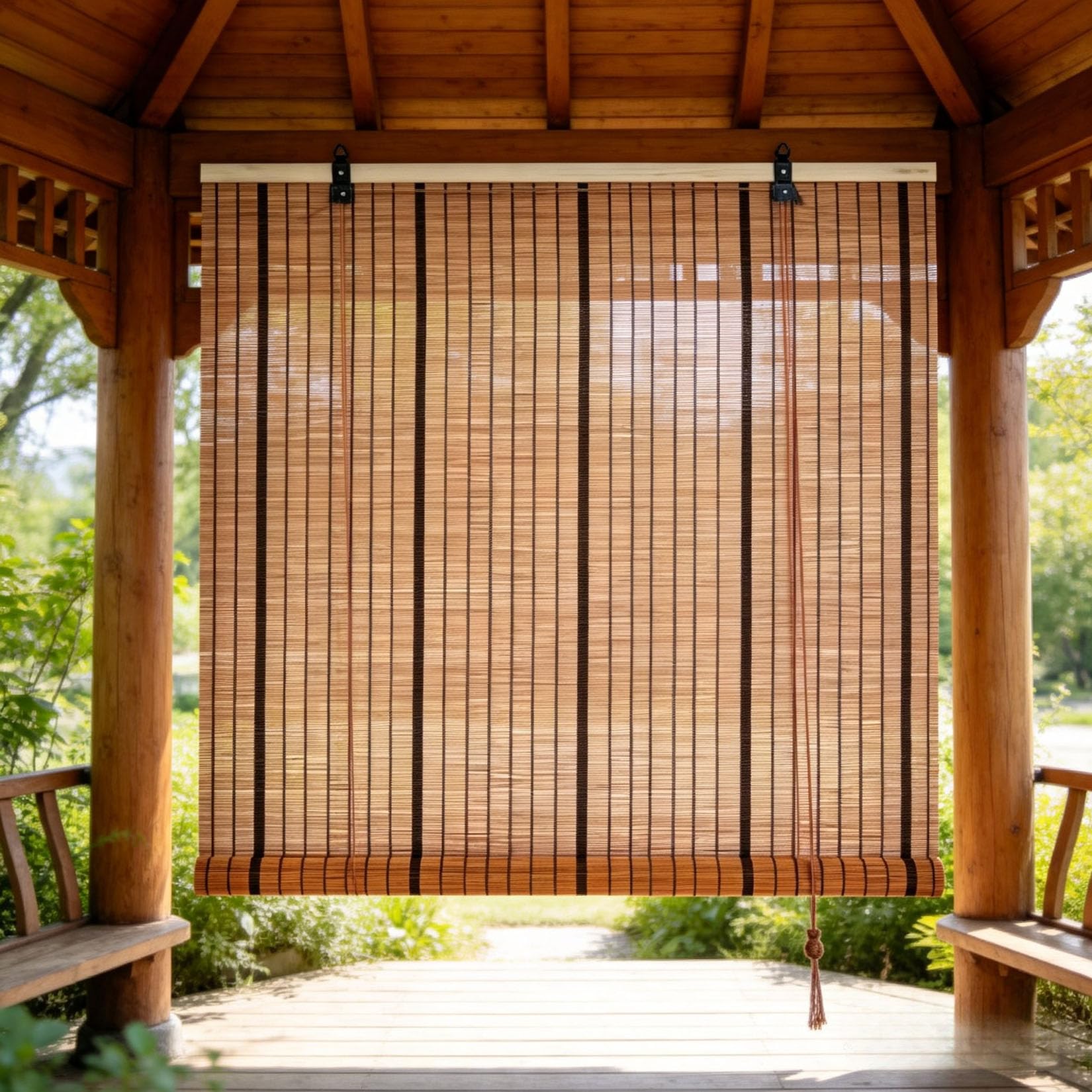 70X80cm Natural Bamboo Blinds Roller Blinds Bamboo Window Curtain Drape Sunscreen Breathable/Sun Protection/Privacy Roll Up Window Roller Shades With Lifter for Windows Kitchen Patio Garden