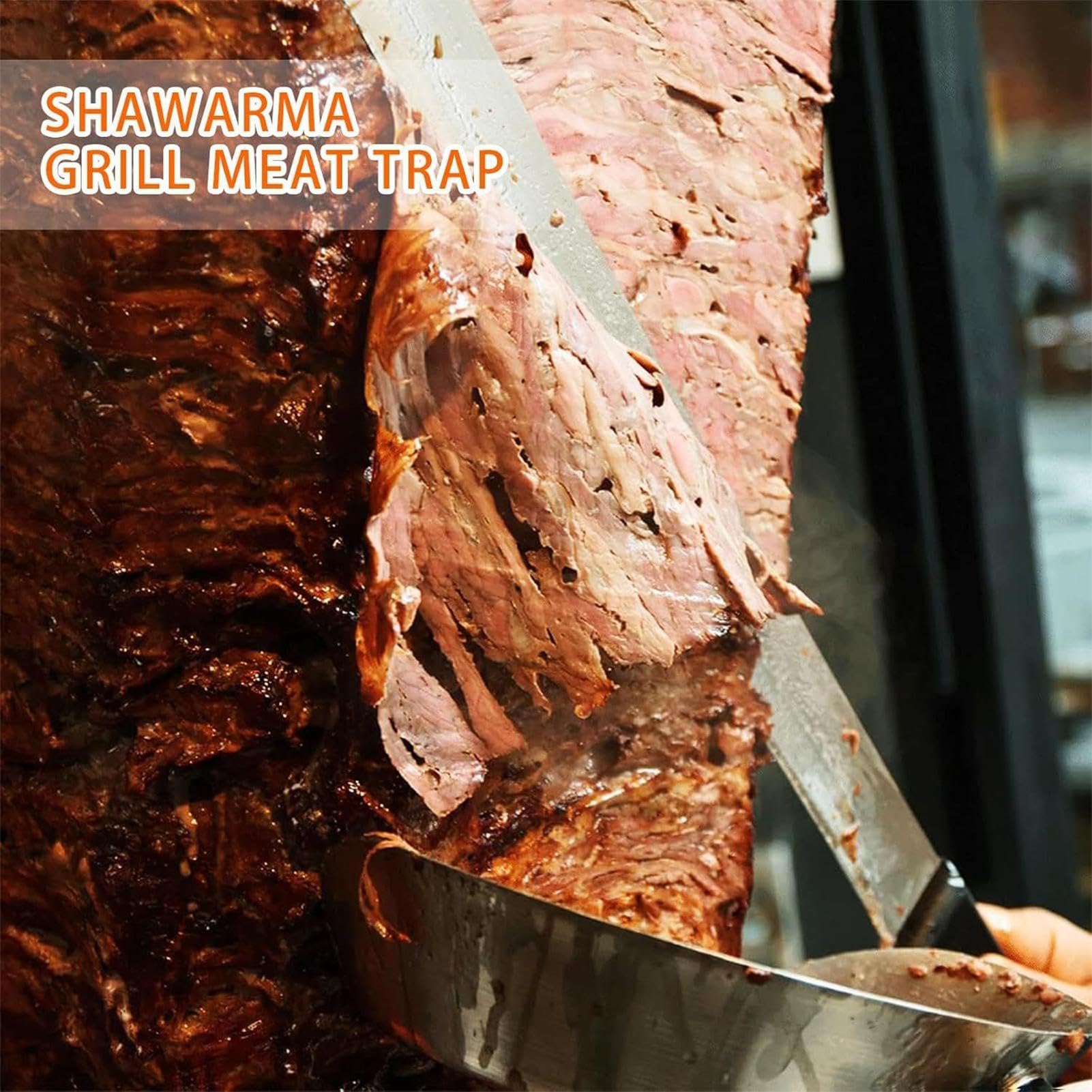 Sartén para recoger carne, pala de barbacoa de acero inoxidable, bandeja de asador de mano (plateada), recogedor de kebab resistente, accesorio duradero para parrilla (plata), para máquinas Shawarma y