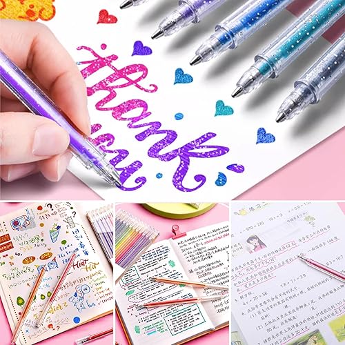 Miniatura 6 de mayace Bolígrafos de gel con purpurina, 18 bolígrafos de gel para libros de colorear para adultos, rotuladores de gel con purpurina para escribir,