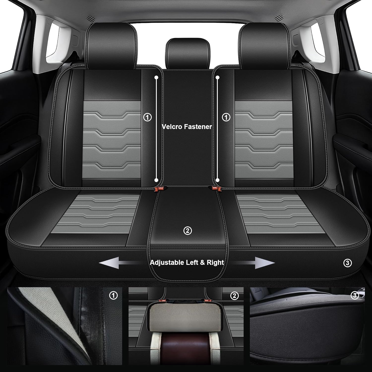 Front Seat Covers Fit for Toyota 4Runner 2003-2024 2026 Car Seat Covers Waterproof Faux Leather Compatible Airbag Automotive Seat Cushion Protector(Only Front Row 2 Seats, Black&Grey)
