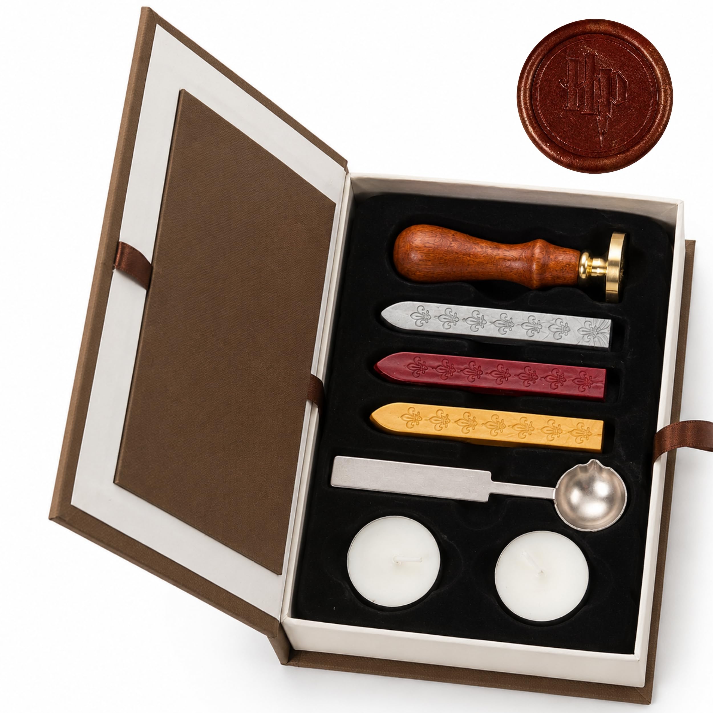 Harry Potter Envelope Wax Seal Kit – Wizard Symbol Stamp Set for DIY Craft Invitations Letters with Vintage Wooden Handle Seal Wax Stamp for Craft and Gift HP