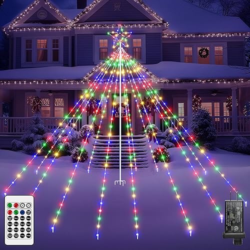 Miniatura 1 de Luces de árbol de Navidad para exteriores, 340 luces LED de decoración de Navidad con estrella superior, luz de Navidad impermeable IP67 con 16