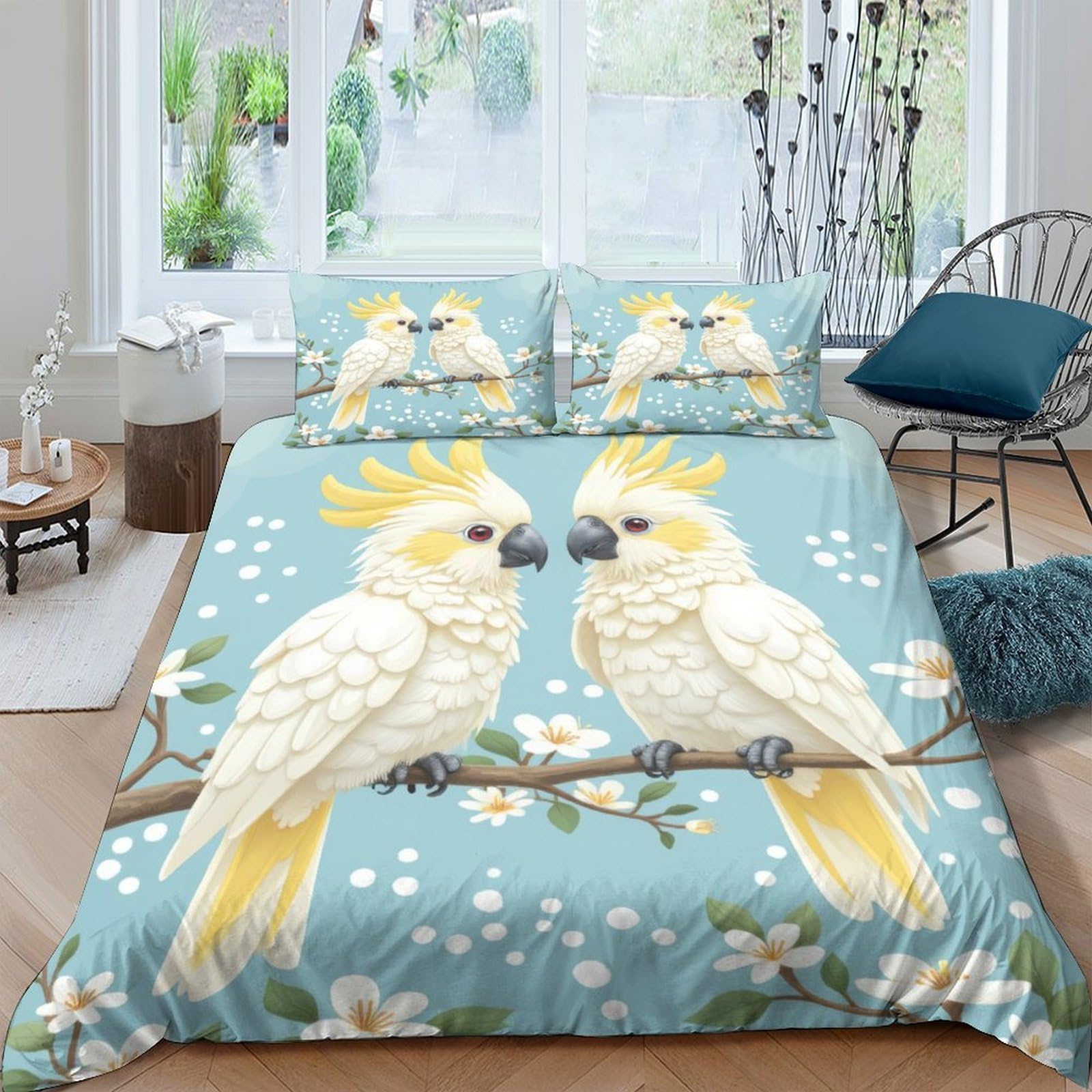 Ctjqhvkz Style-8 3D Printed Cockatoo Parrot Fitted Sheet Microfiber Soft Anti-Slip Blossom Bed Cover For Bedroom Guest Room Decor Single（135X200cm）