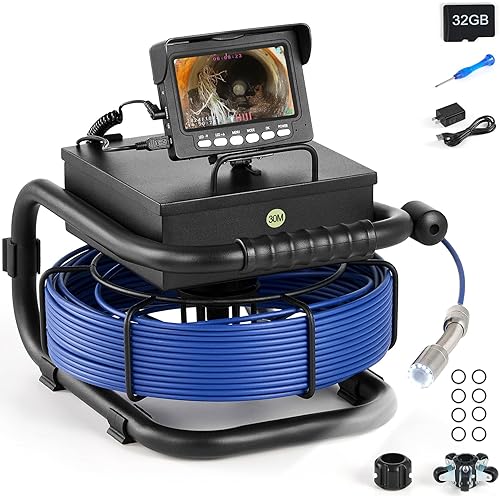 ZELCAN Sewer Camera, Drain Camera 100FT with 4.3 in. LCD Screen, Waterproof IP68 Borescope Plumbing with 12 LED Lights with 5300mAh Battery DVR Recorder, Included 32GB Card
