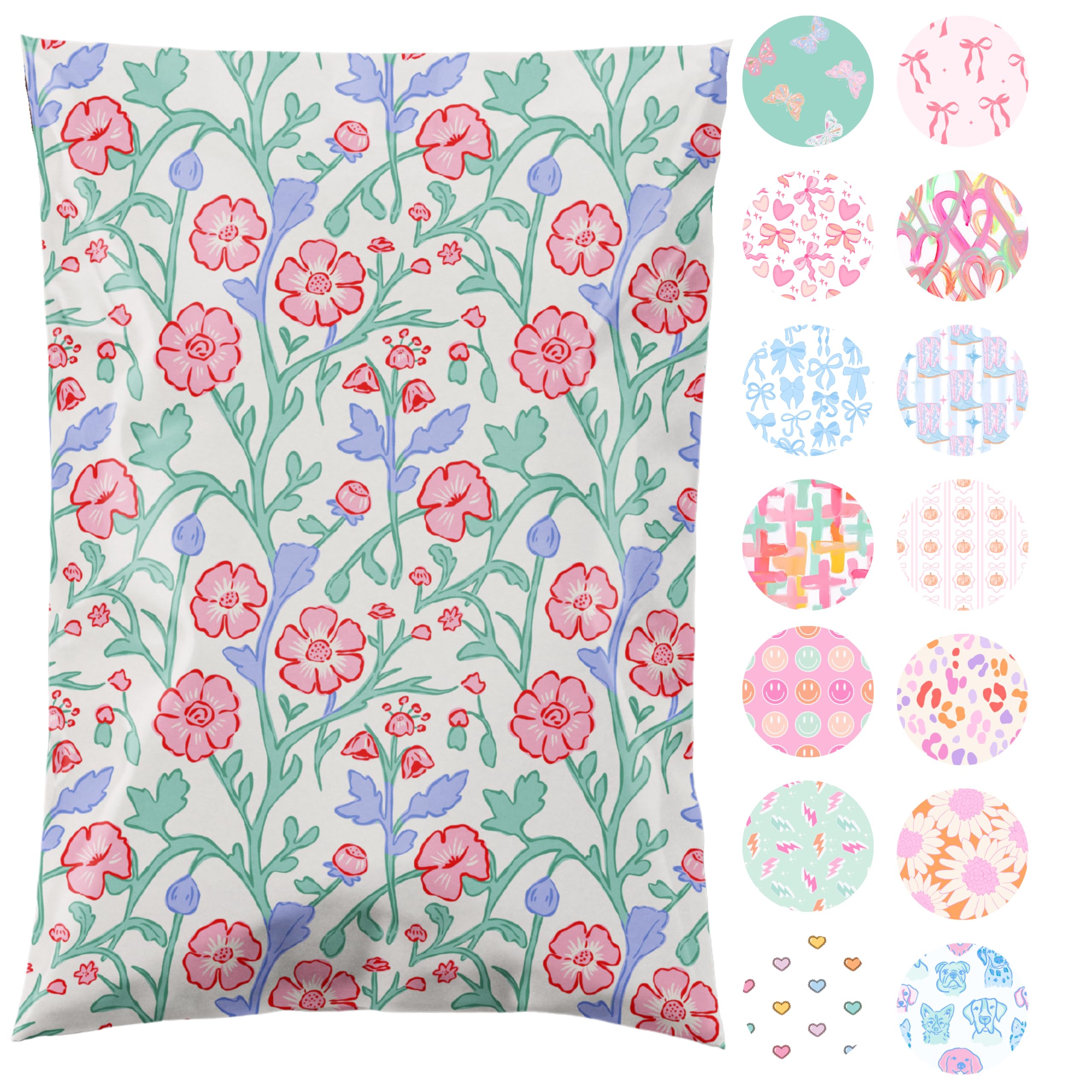 Photo 1 of 14.5x19 Designer Poly Mailer 100 Pack Heavy Duty Waterproof Self Seal Shipping Bags for Small Business Large Mailing Envelopes Bulk Tear Resistant Packaging Garden Party Spring Flowers