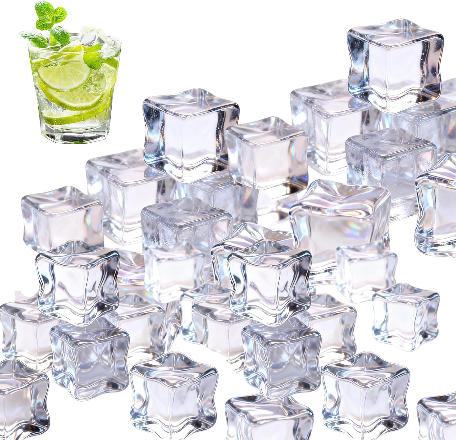Bolsdoic 50pcs Realistic Acrylic Fake Ice Cubes 0.7" - Sparkling Vase Fillers, Wedding Table Decor, Photography Props