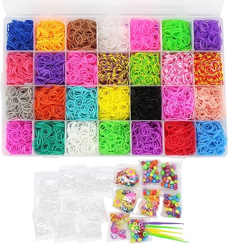 Vista 12 de Kit de 3000 bandas de goma de telar con 75 clips, 5 ganchos, kit de fabricación de pulseras de primera calidad para niños, tejer, regalo