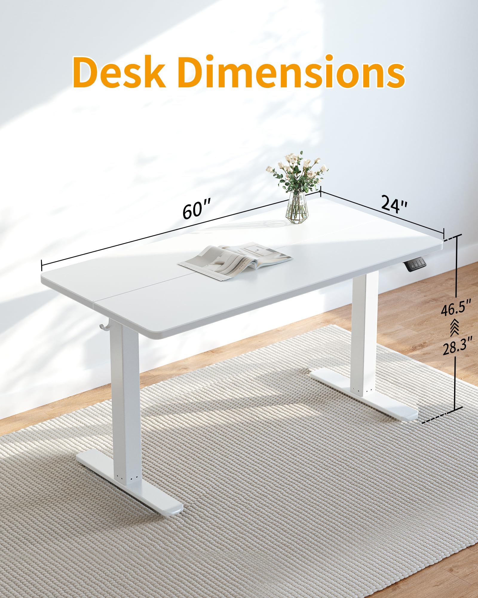 CubiCubi Schreibtisch Höhenverstellbar Elektrisch, 152 x 60 cm Stehpult T-Beine aus Stahl mit Funktions-Memory-Steuerung, Anti-kollisions System, Weiß Rahmen/Weiß Tischplatte