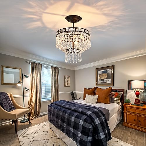 Miniatura 8 de Candelabro moderno de cristal con 3 luces semiempotradas, lámpara de techo negra para dormitorio, sala de estar, comedor, entrada, pasillo