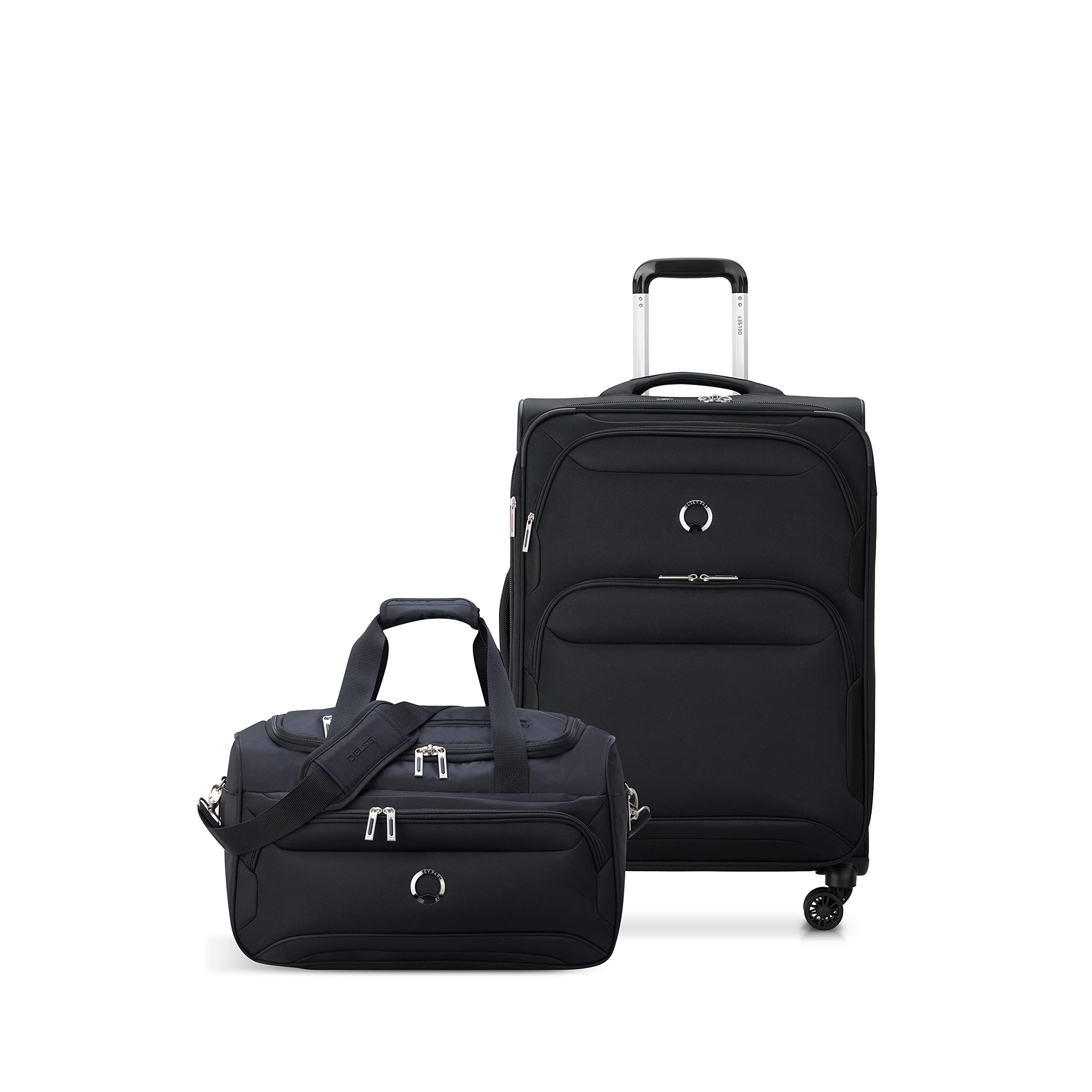 DELSEY PARIS Sky Max 2.0 Softside Expandable Luggage with Spinner Wheels 2 Piece Set, Black (24 Inch/Duffle)