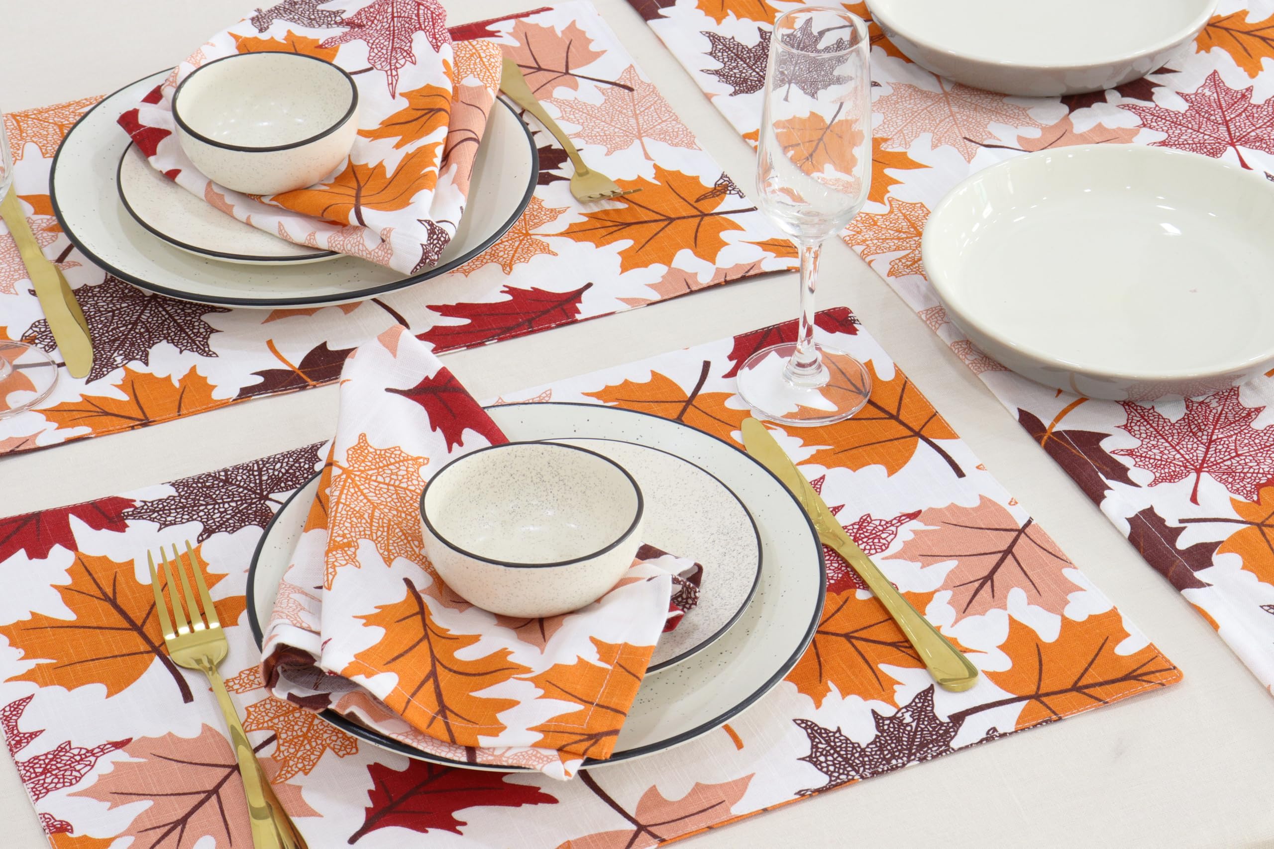 YiHomer Autumn Leaves Cloth Napkins - Set Of 6, 20x20 Inch, Hemmed Edges, 100% Polyester For Thanksgiving & Fall