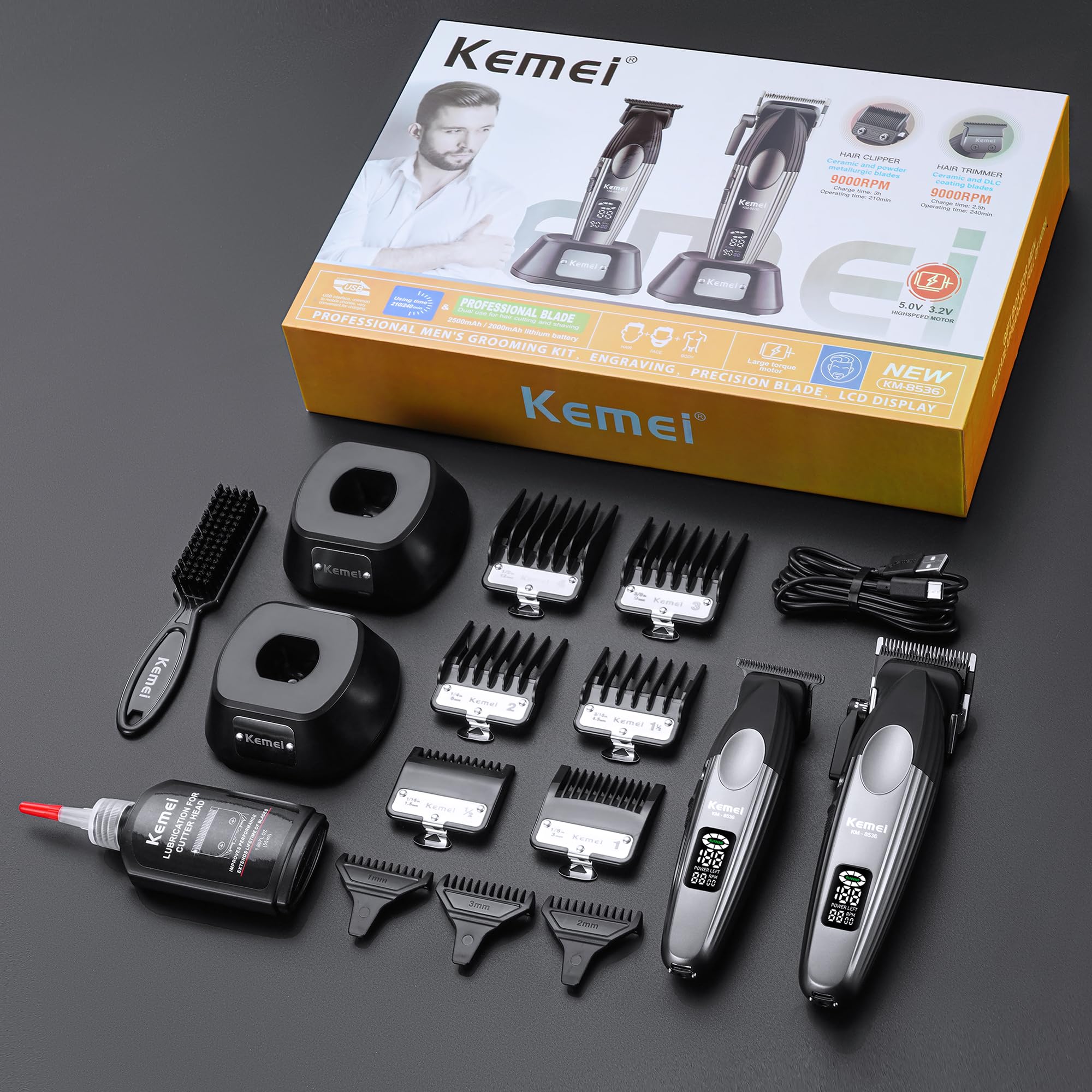 Kemei Set of 2 Rechargeable LCD Display Hair Clippers KM-8536: Buy