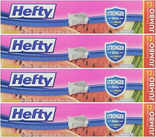 Hefty Slider 2.5 Gallon Jumbo Storage Bags, 12 Count Boxes (Pack of 4)